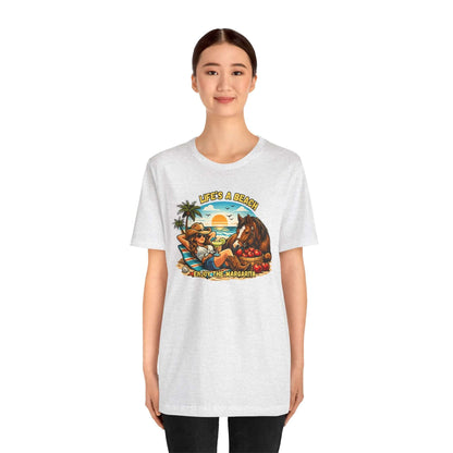 Life's A Beach Western Tee featuring a fun beach design, perfect for cowgirl apparel and humor.
