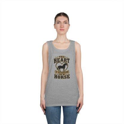 Horse Lover Tank Top featuring the phrase 'This Heart is Reserved for My Horse' on a gray graphic tank.