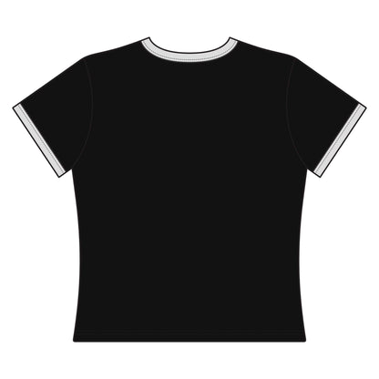 Back view of the Cowgirl Cropped Tee showcasing the snug fit and contrast collar and sleeve trim.