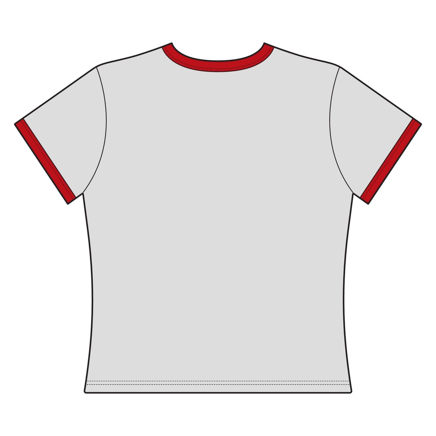Back view of Cowgirl Cropped Tee with red collar and sleeve trim, showcasing a snug fit.