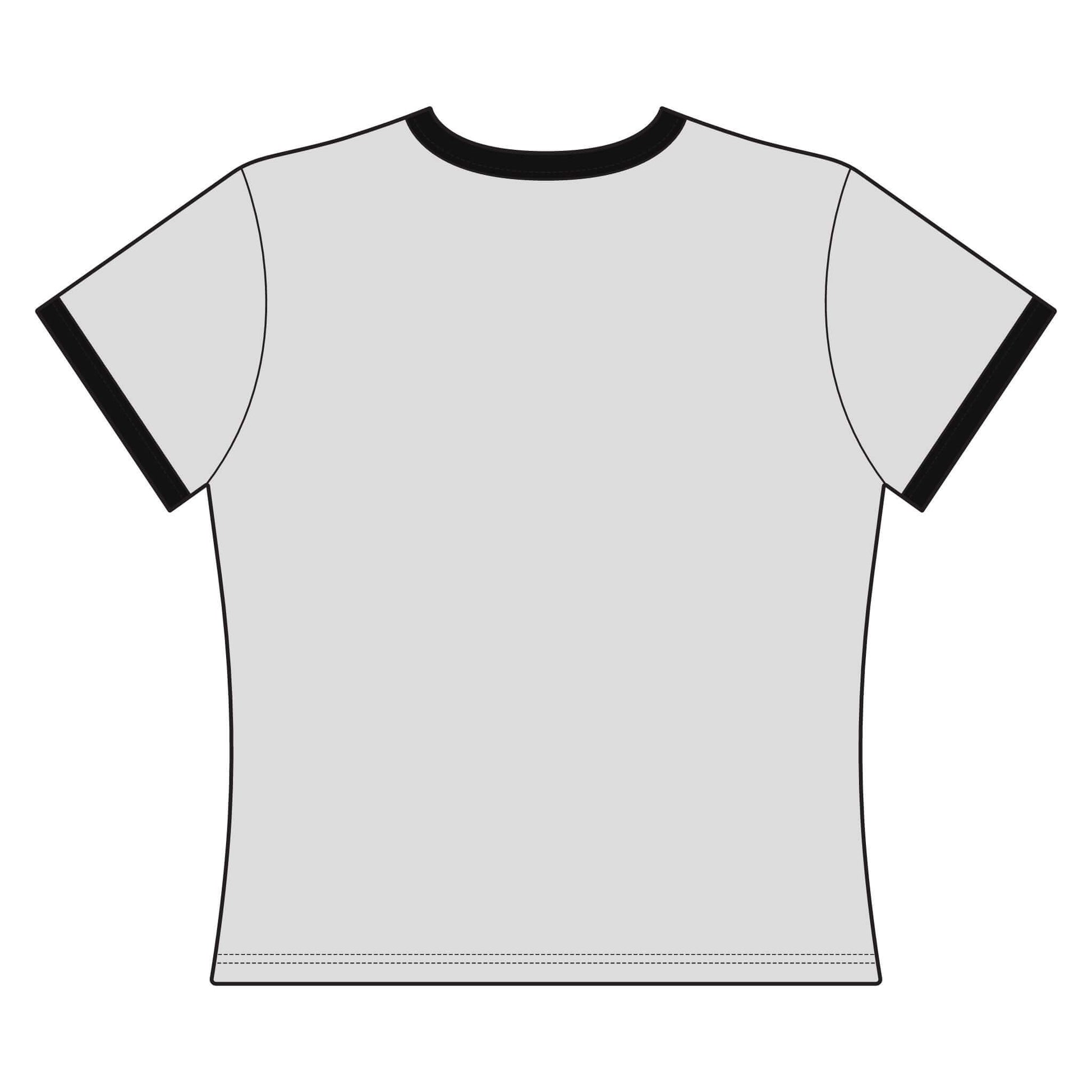Back view of Cowgirl Cropped Tee with black collar and sleeve trim, showcasing a snug fit design.