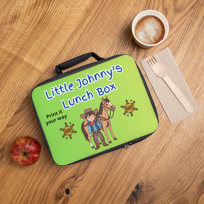 Personalized Kids Lunch Bag featuring Little Johnny, a horse, and playful design for back to school.