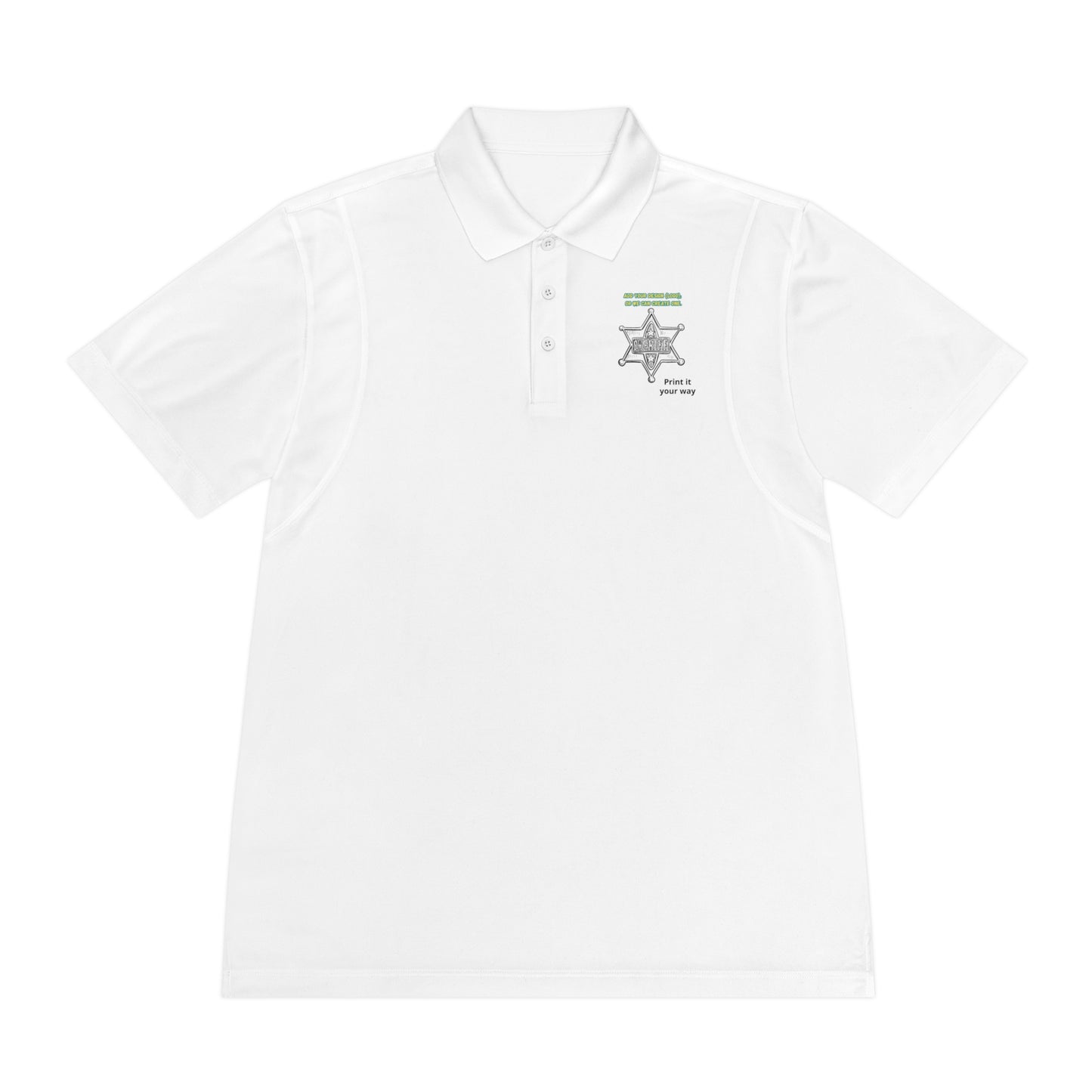 Personalize Sport Polo Shirt in white with collar and three-button placket for ranch hands.