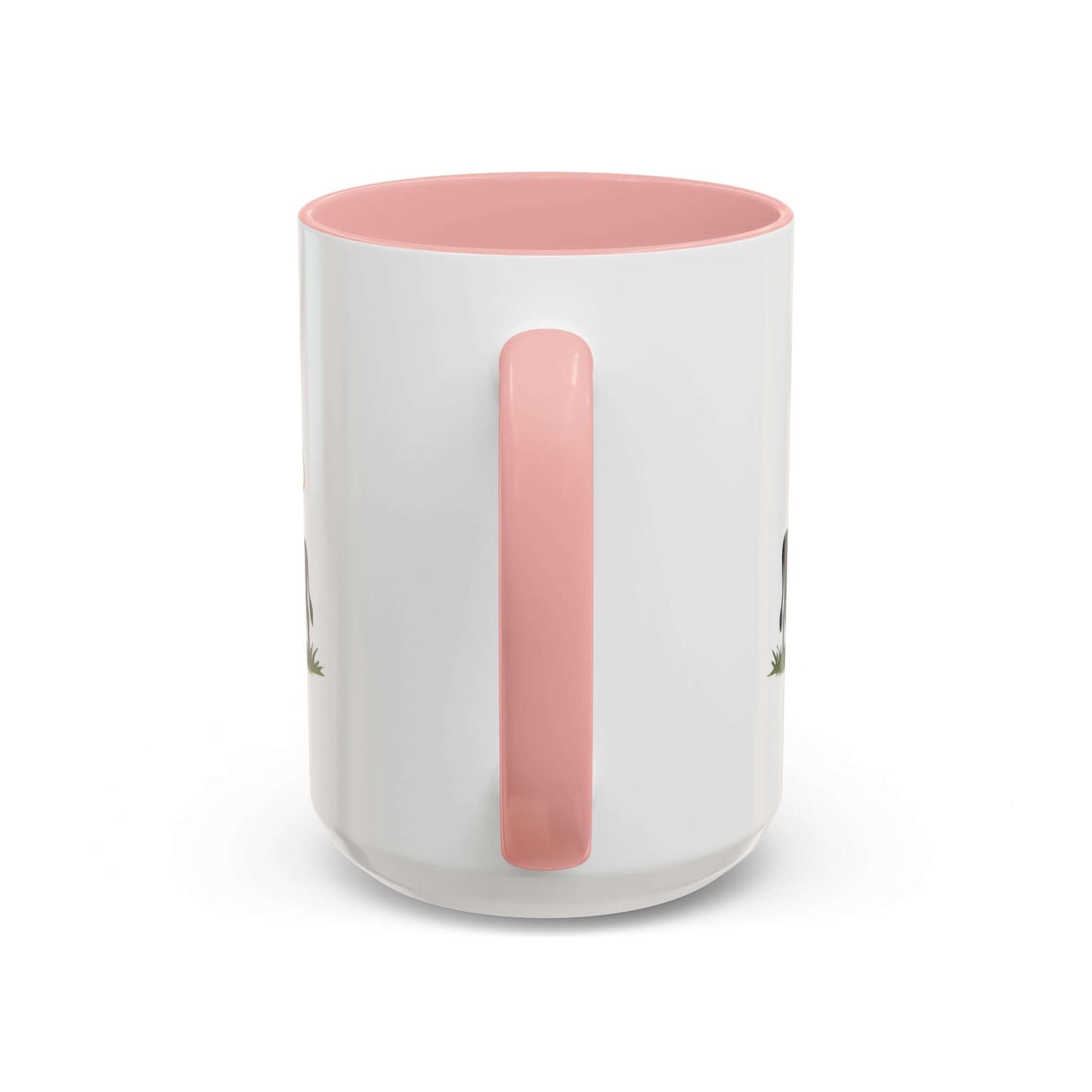 Cow Lovers Mug with pink handle and white body, ideal for farm lovers and coffee enthusiasts.