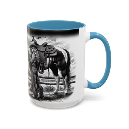 Praying Cowgirl Coffee Mug featuring a young girl and her horse, perfect gift for equestrian enthusiasts.