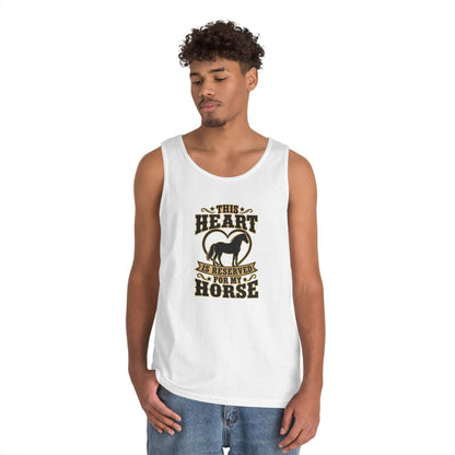Horse Lover Tank Top featuring 'This Heart is Reserved for My Horse' graphic on a classic white tank.