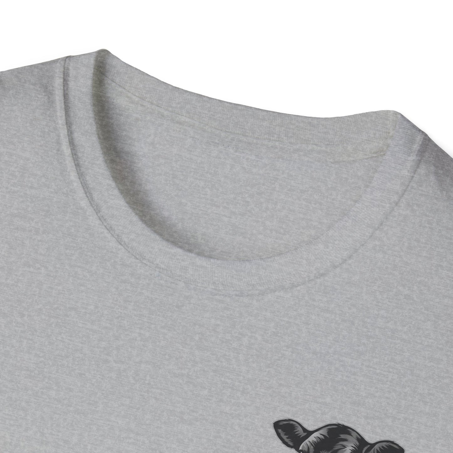 Close-up of the neckline of a Farm Life T-Shirt, showcasing soft fabric and hand-drawn graphic for rancher apparel.