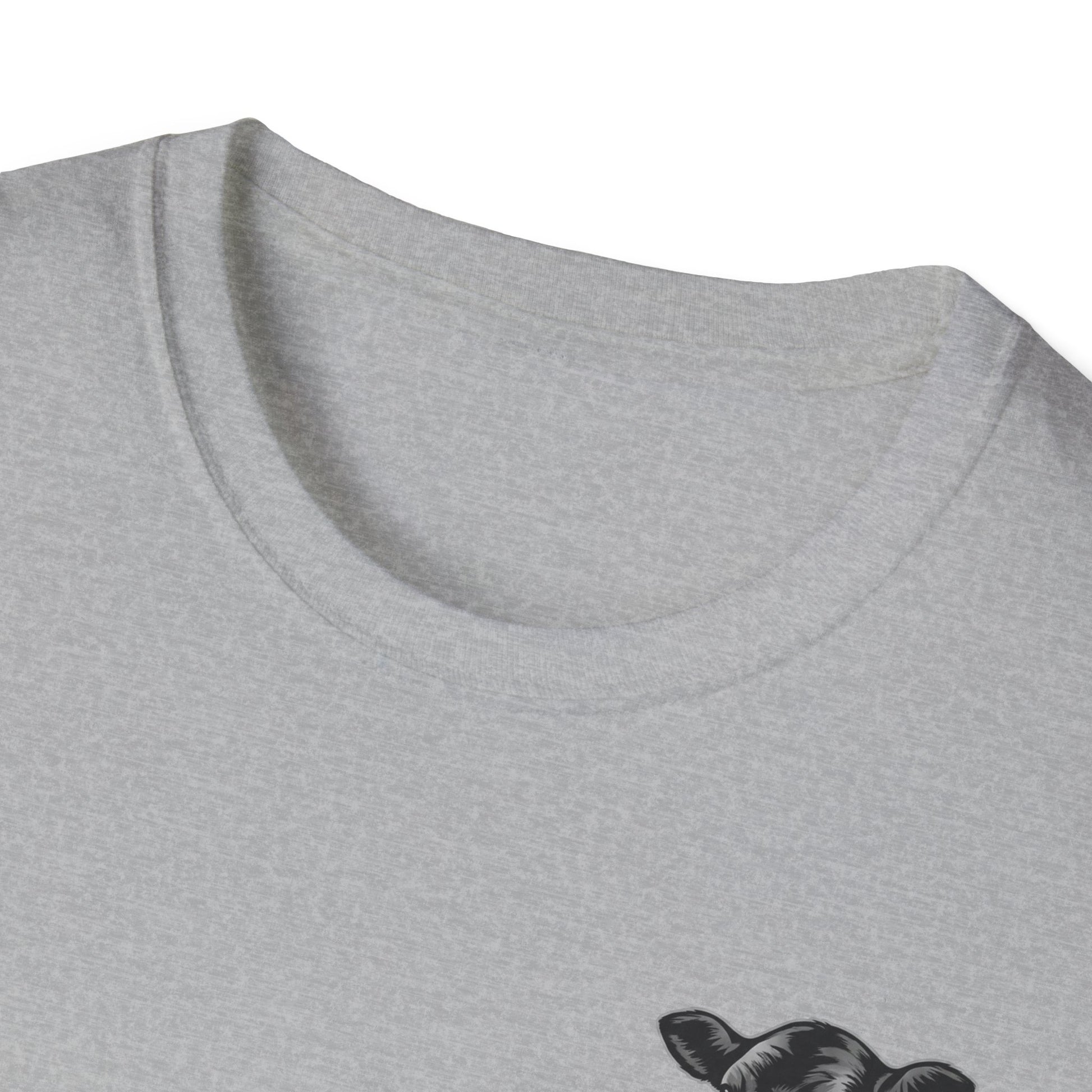 Close-up of the neckline of a Farm Life T-Shirt, showcasing soft fabric and hand-drawn graphic for rancher apparel.
