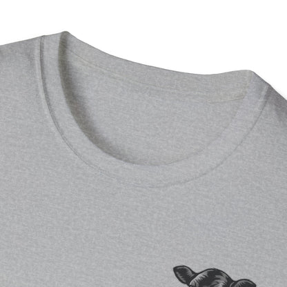 Close-up of the neckline of a Farm Life T-Shirt, showcasing soft fabric and hand-drawn graphic for rancher apparel.