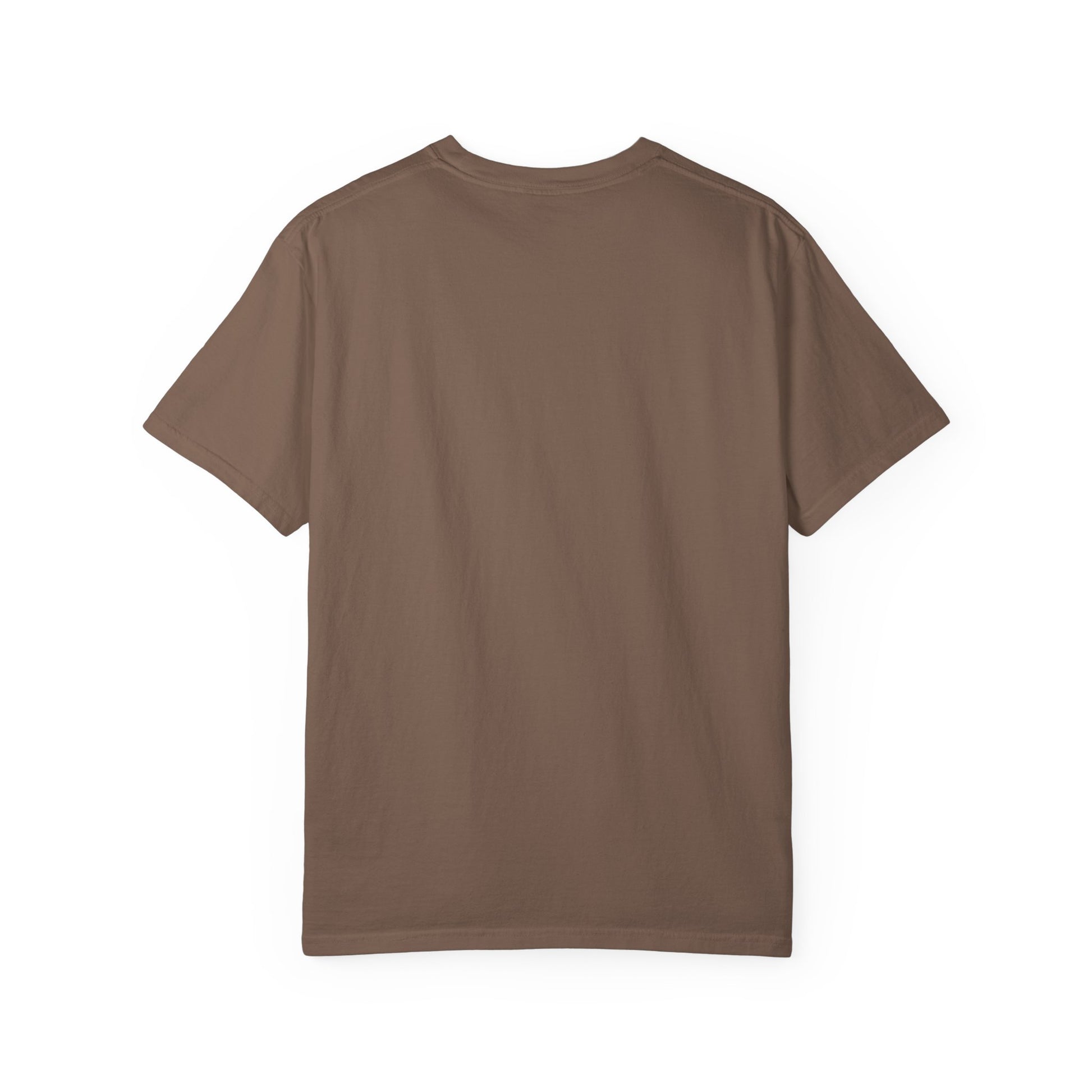 Back view of the Rancher T-Shirt in brown, showcasing its unisex design and garment-dyed finish.