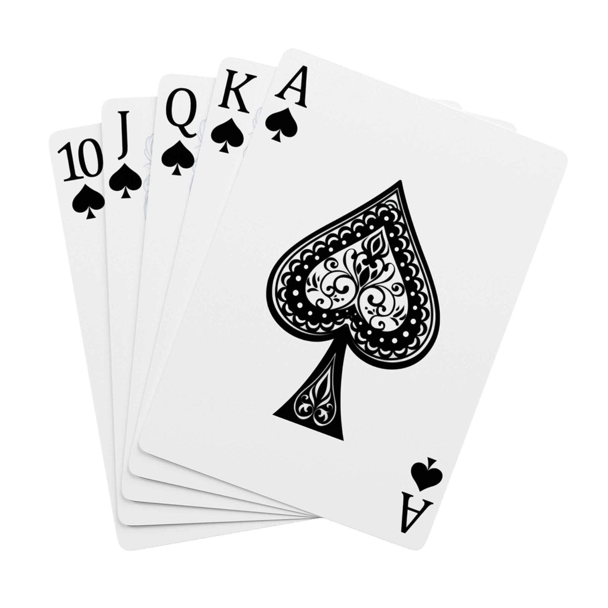 Personalized Playing Cards featuring a spade suit design with 10, J, Q, K, A cards fanned out elegantly.