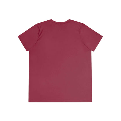 Back view of Cowgirl Ride Giddy Up Ladies Tee in a maroon color, showcasing its simple and stylish design.