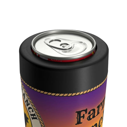 Personalized Can Holder featuring a vibrant sunset design and rubber-sealed lid for optimal beverage enjoyment.