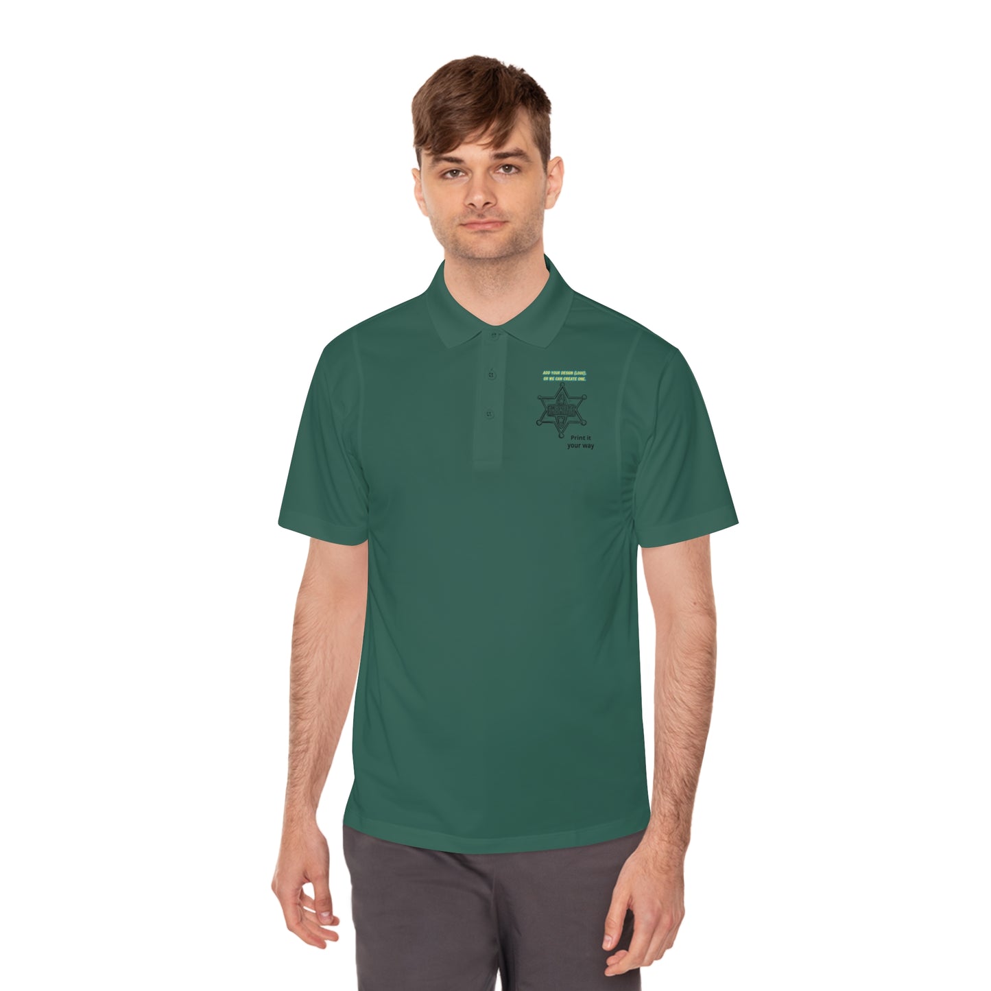 Personalize Sport Polo Shirt worn by a man in a green lightweight fabric.
