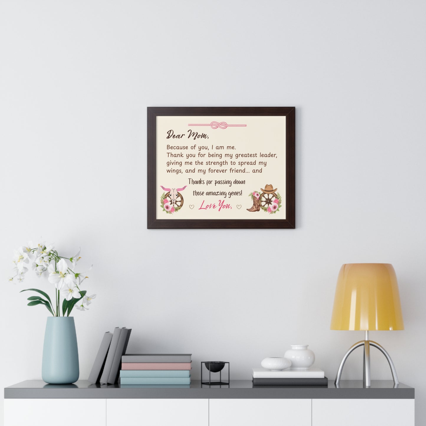 Mother's Day Heart Felt Poster Gift framed on a wall, expressing love and gratitude for mom.