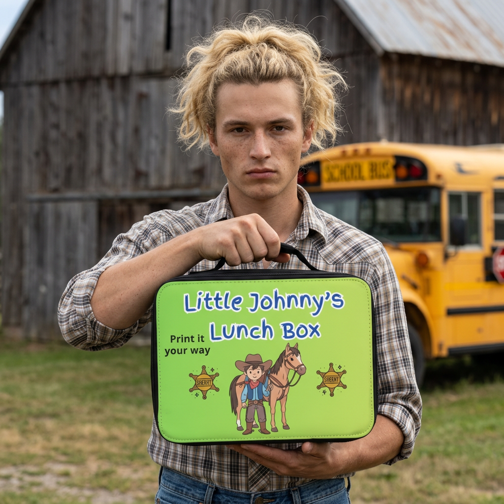 Personalized Kids Lunch Bag featuring playful design with cowboy theme for back to school.