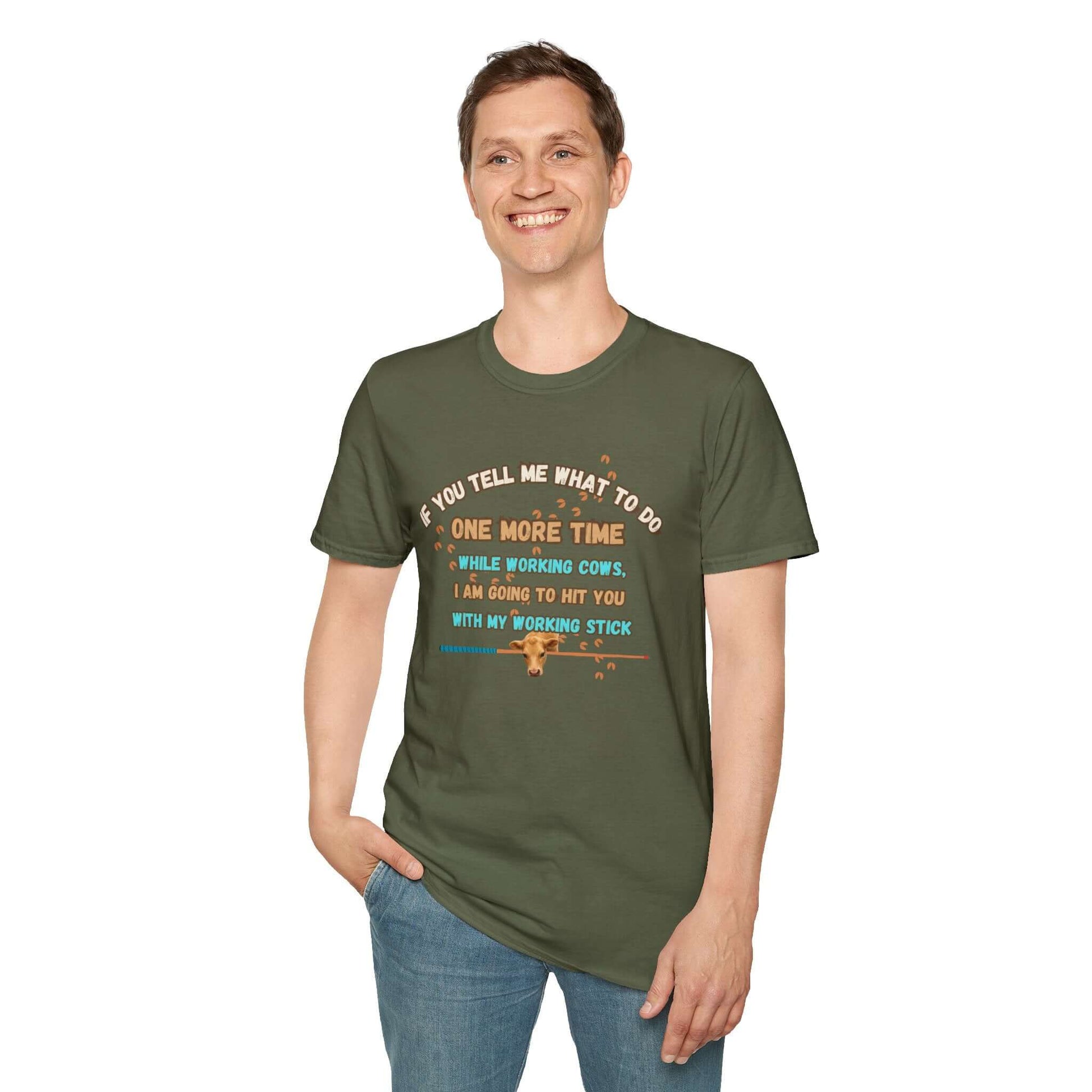 Working Cows Humor T-Shirt featuring a humorous quote about working cows, perfect for farmers and ranchers.
