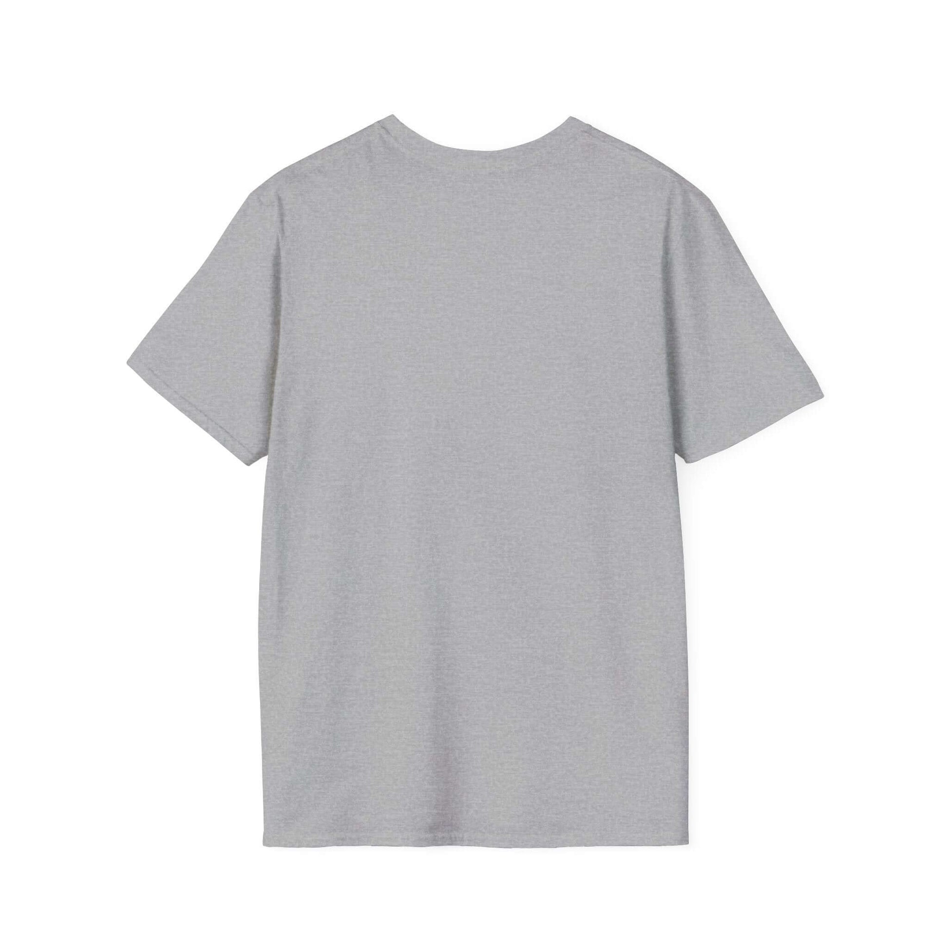 Back view of a gray Get A Horse T-Shirt, showcasing a simple design ideal for cowgirl humor and casual wear.