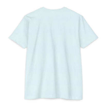 Back view of I Like It When You Are Nice to Me T-Shirt in soft blue fabric, showcasing classic fit and simple design.