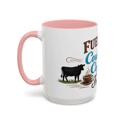 Cow Lovers Mug featuring a cow and coffee cup design with pink handle and interior.