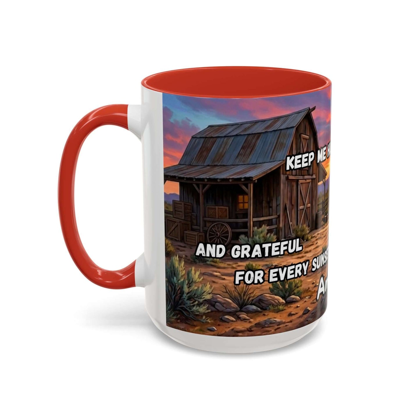 Cowboy Prayer Coffee Mug featuring Western scene and inspirational text, perfect for religious gifts and cowboy enthusiasts.
