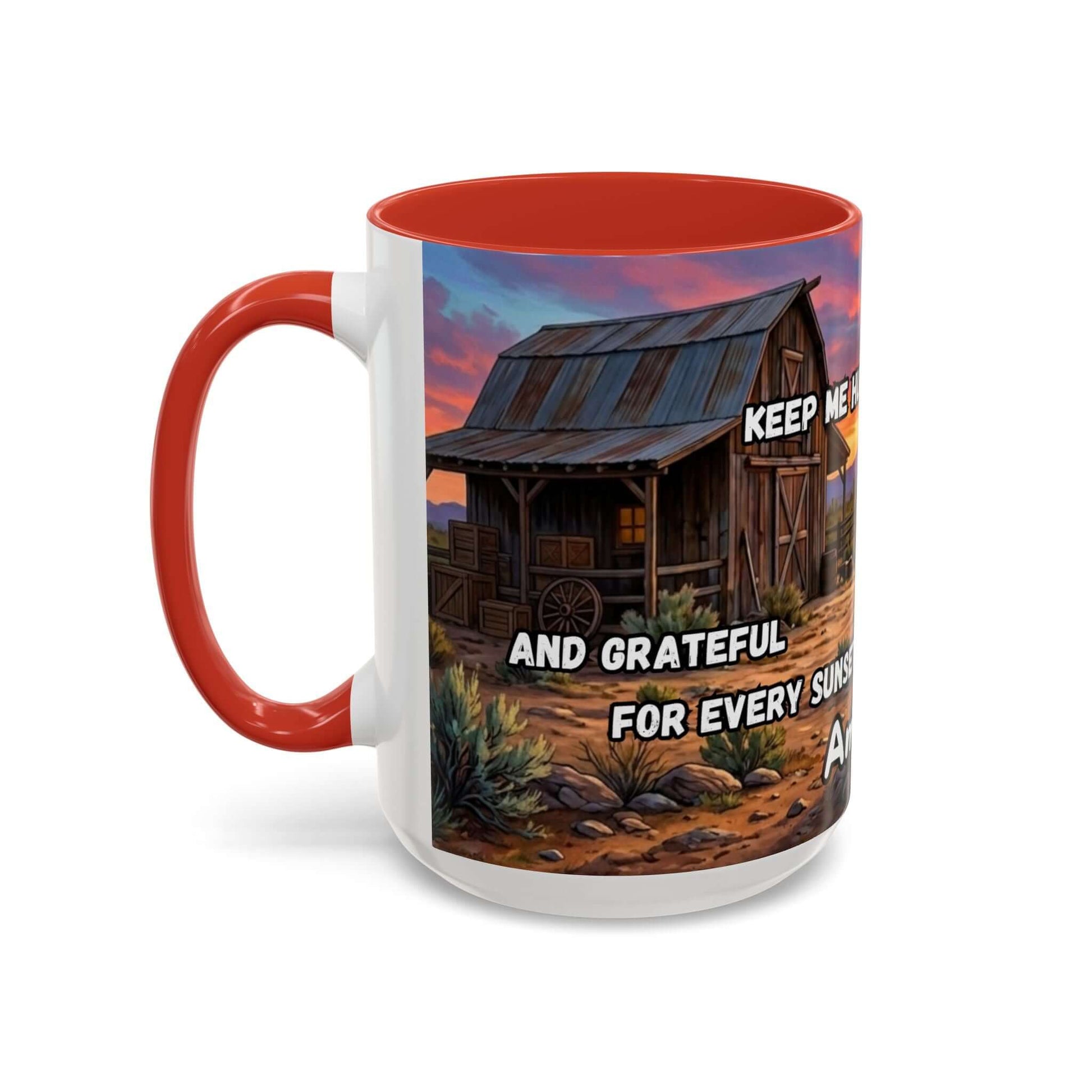 Cowboy Prayer Coffee Mug featuring Western scene and inspirational text, perfect for religious gifts and cowboy enthusiasts.