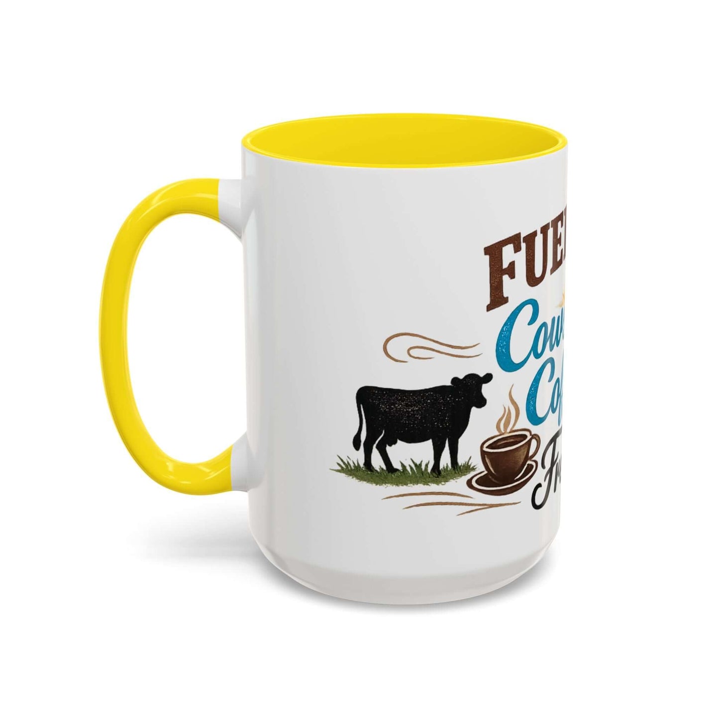 Cow Lovers Mug featuring playful design with cow and coffee cup, perfect for farm lovers.