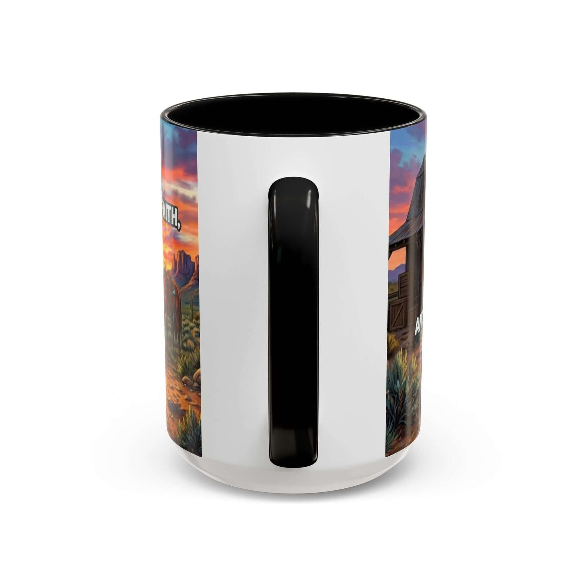 Cowboy Prayer Coffee Mug featuring rich sunset tones and a glossy white finish, ideal for Western mugs and religious gifts.