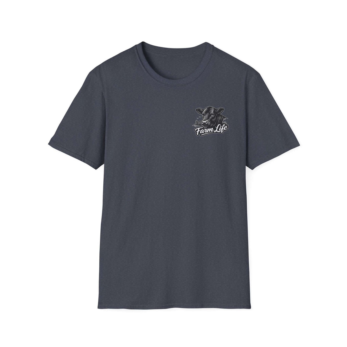 Front view of a Farm Life T-Shirt with a hand-drawn graphic, perfect for ranchers and outdoor enthusiasts.