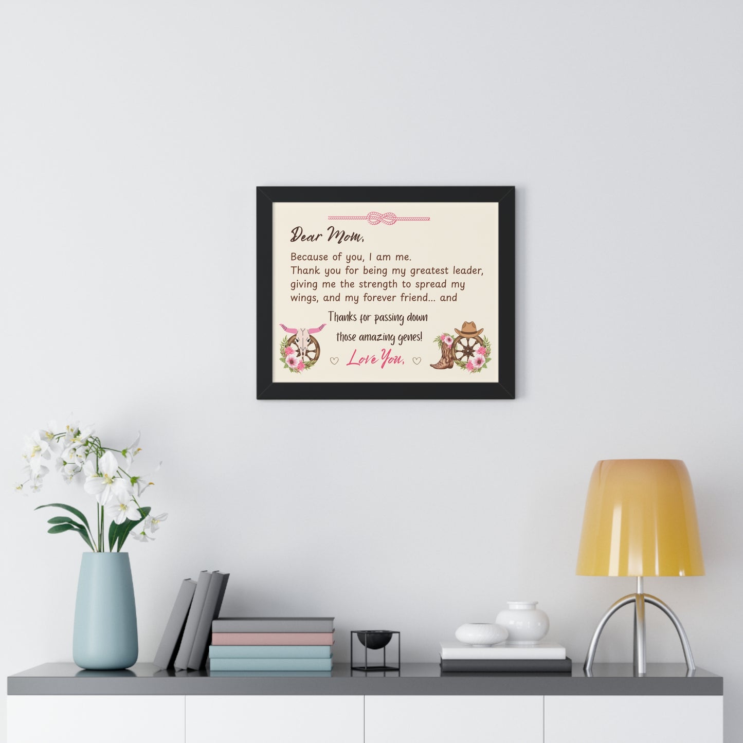 Mother's Day Heart Felt Poster Gift framed with floral accents, heartfelt message for Mom, 20 x 16 inches