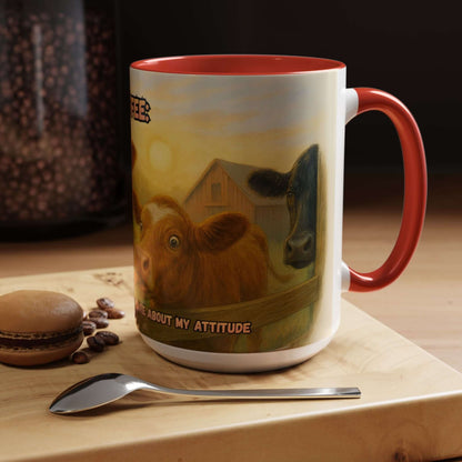 Cow Farm Mug featuring cows and humorous text, perfect gift for cow lovers and dads who enjoy ranching.