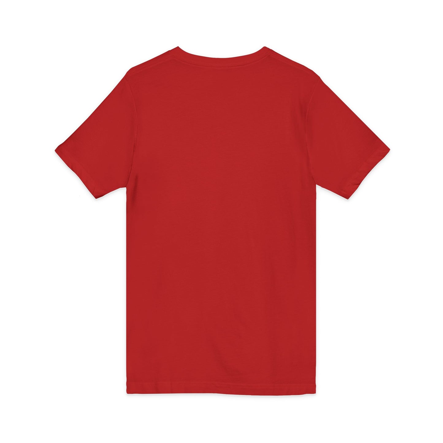 Back view of a red Grandma T-Shirt, showcasing its simple design and V-neck style.