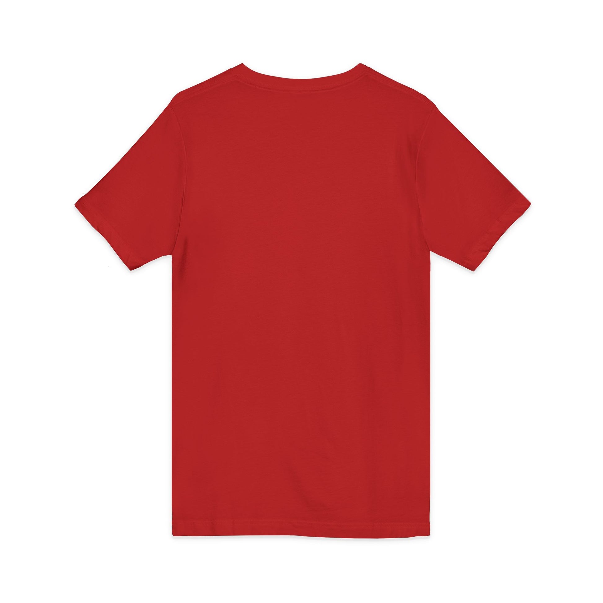 Back view of a red Grandma T-Shirt, showcasing its simple design and V-neck style.