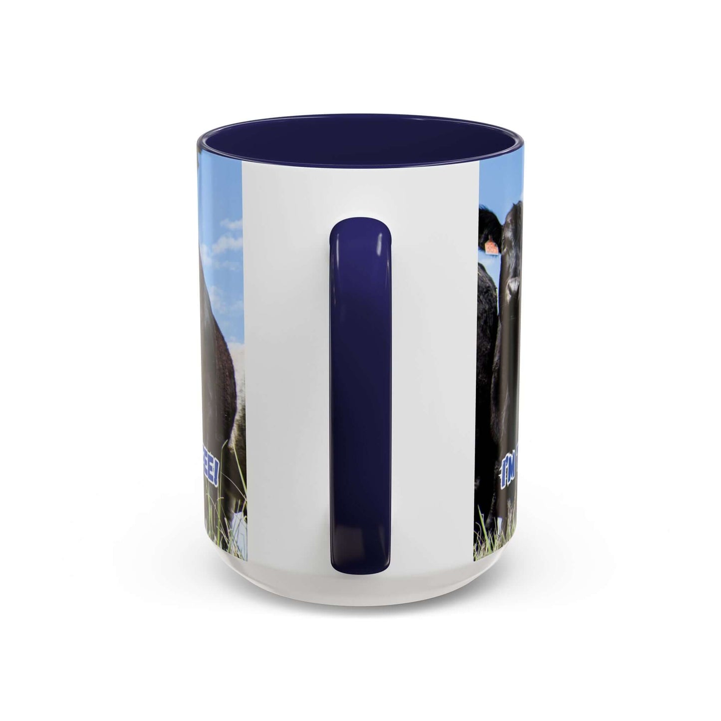 Black Angus Coffee Mug showcasing bold black Angus artwork with a colored interior and handle, perfect for ranchers.