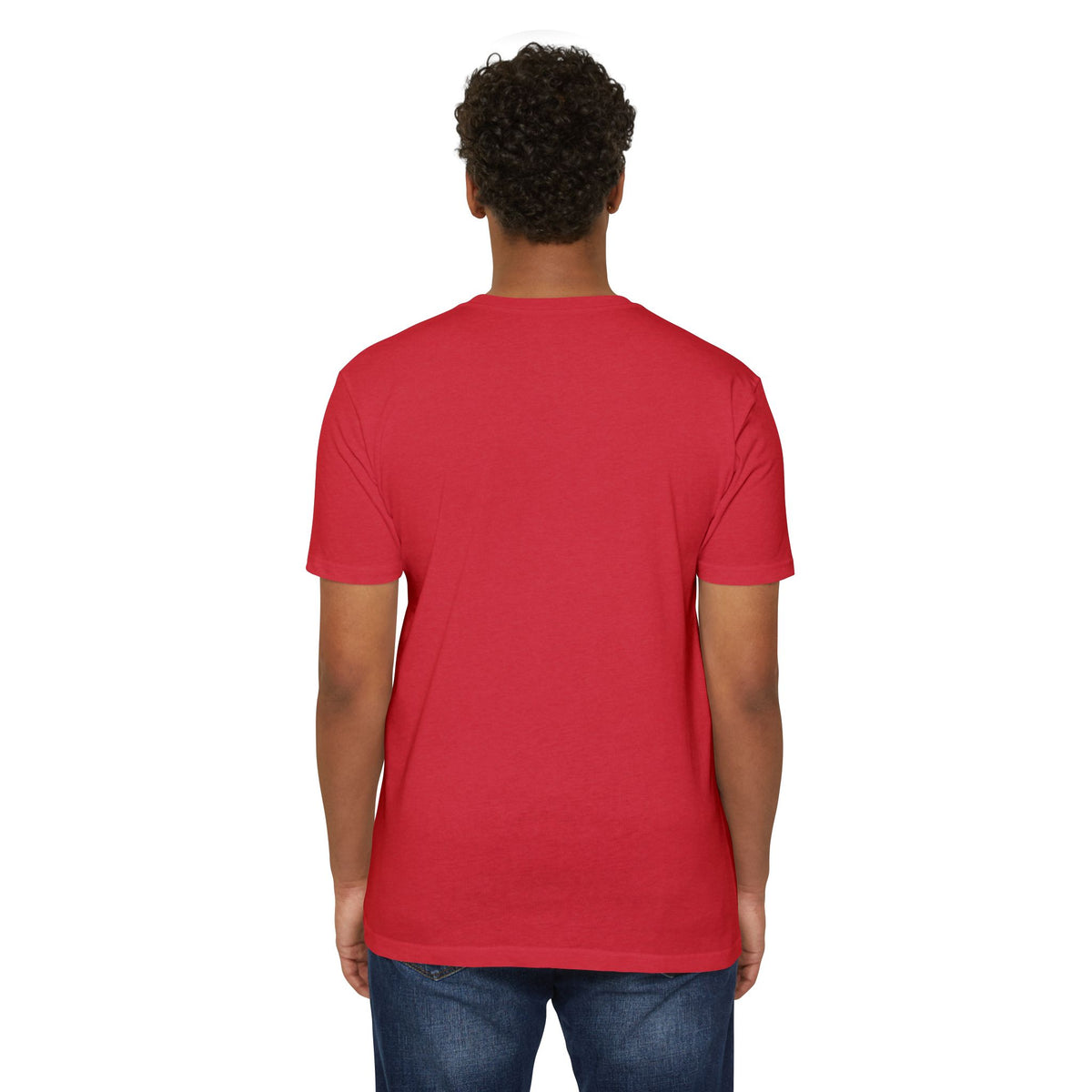 Back view of the I Like It When You Are Nice to Me T-Shirt in red fabric, showcasing its classic fit and ribbed collar.