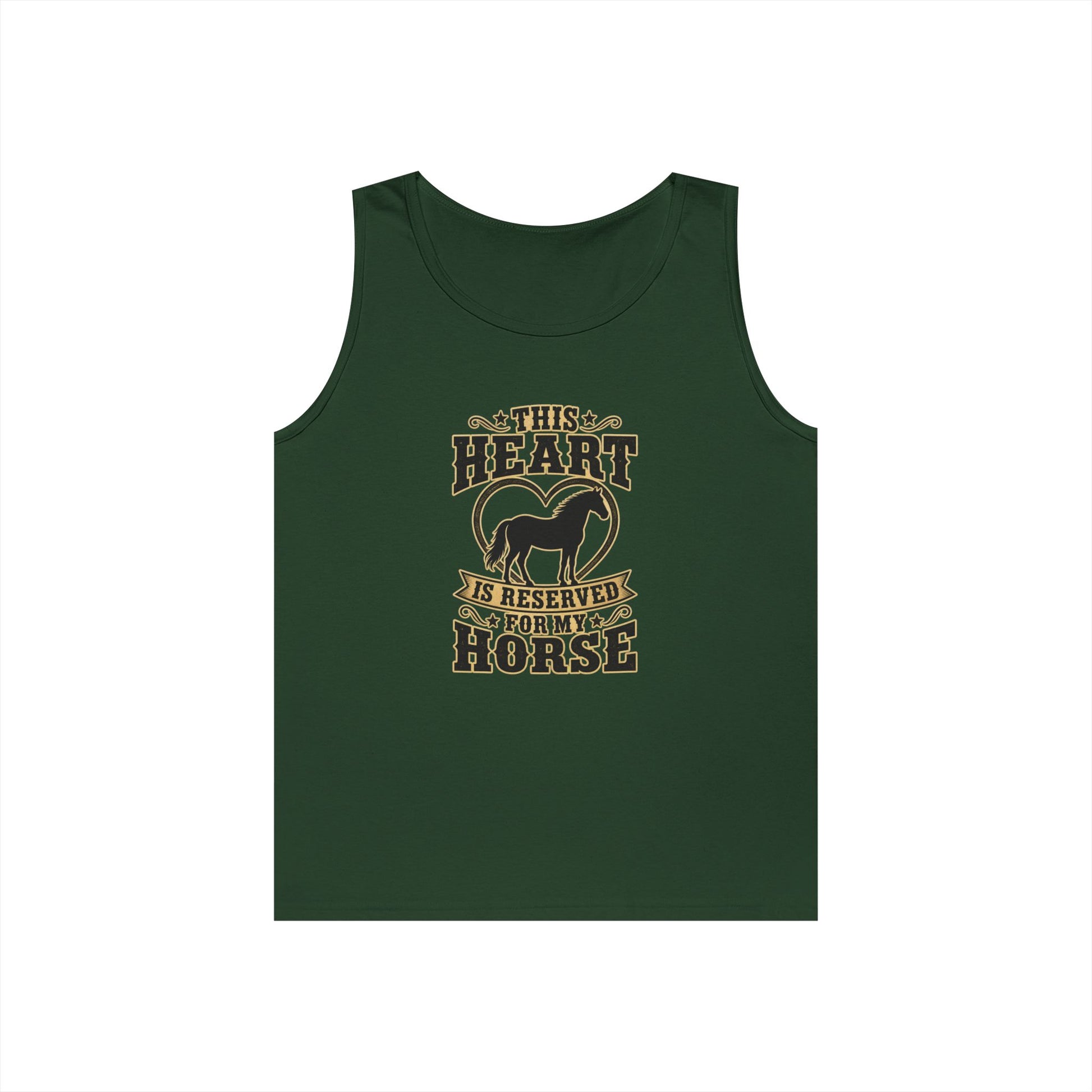 Horse Lover Tank Top featuring the phrase 'This Heart is Reserved for My Horse' with horse silhouette.