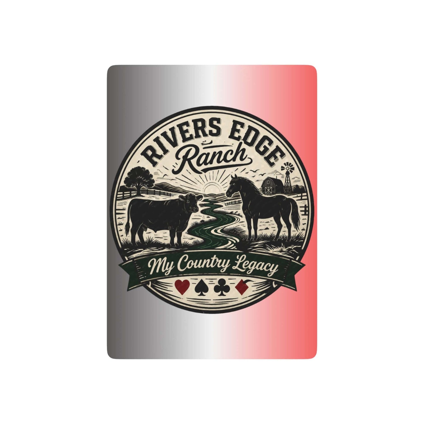 Personalized Playing Cards design featuring Rivers Edge Ranch logo with rustic country theme.