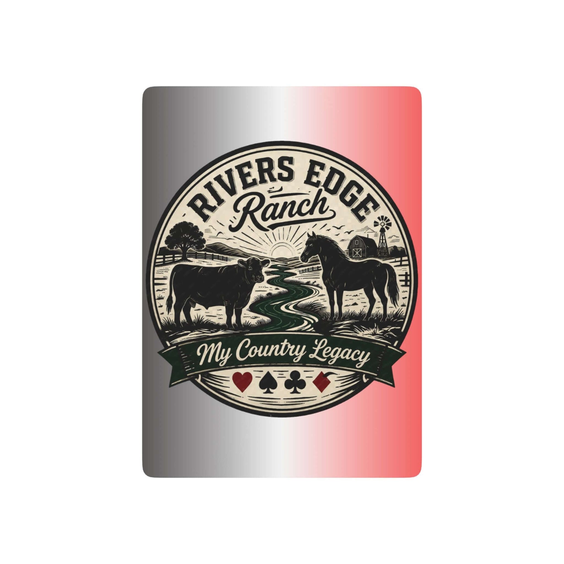 Personalized Playing Cards design featuring Rivers Edge Ranch logo with rustic country theme.