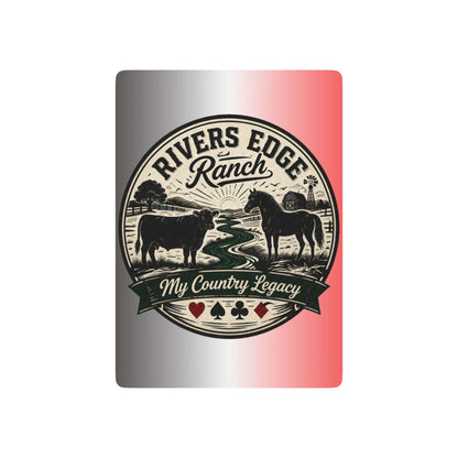 Personalized Playing Cards design featuring Rivers Edge Ranch logo with rustic country theme.