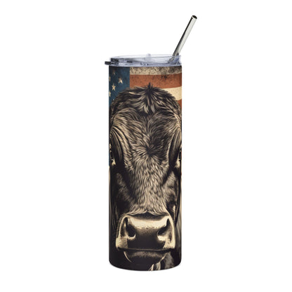 Patriotic Angus Cow American Flag Skinny Tumbler, 20oz with straw for farmers and ranchers.