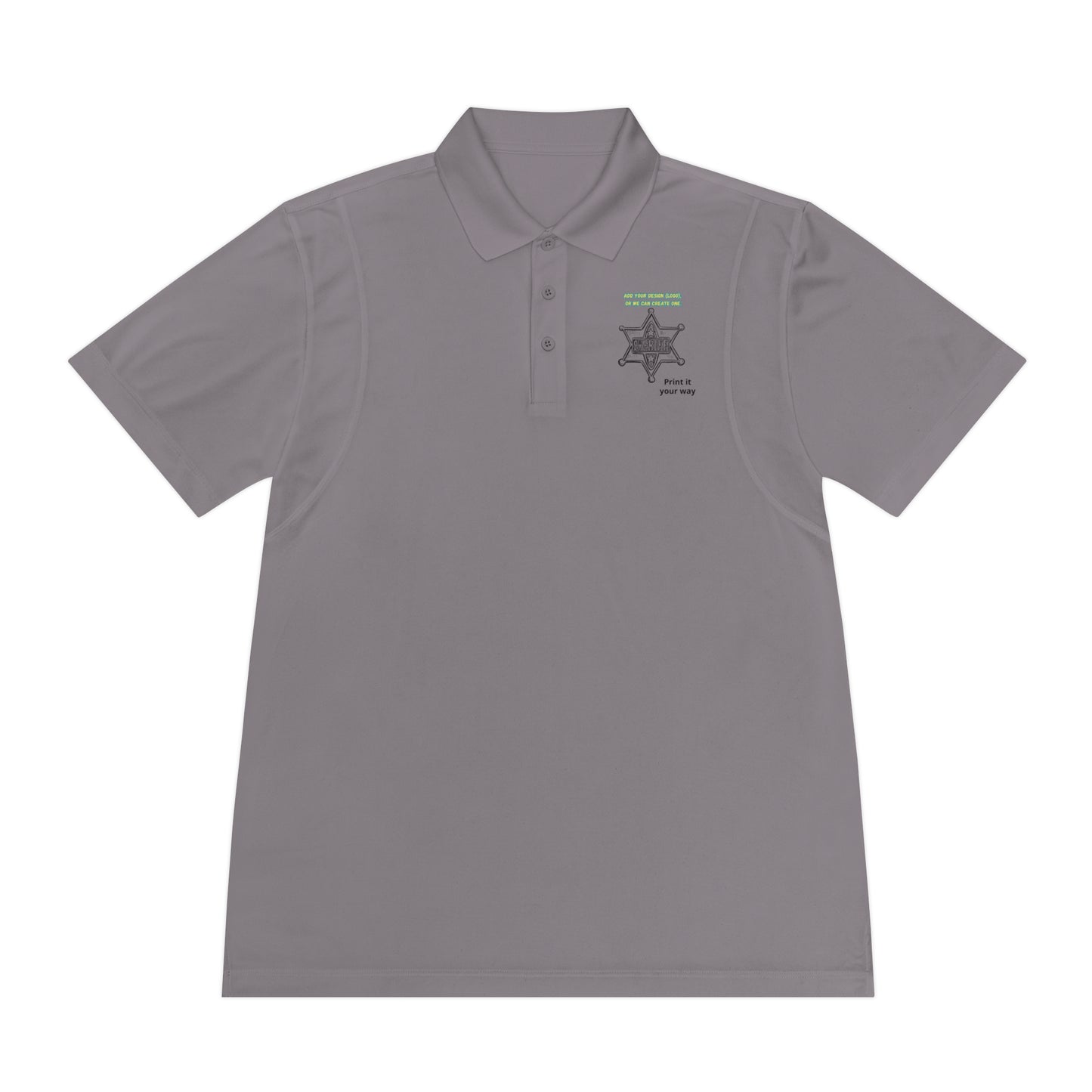 Personalize Sport Polo Shirt in gray with logo and crisp collar for a stylish, functional look for ranch hands.