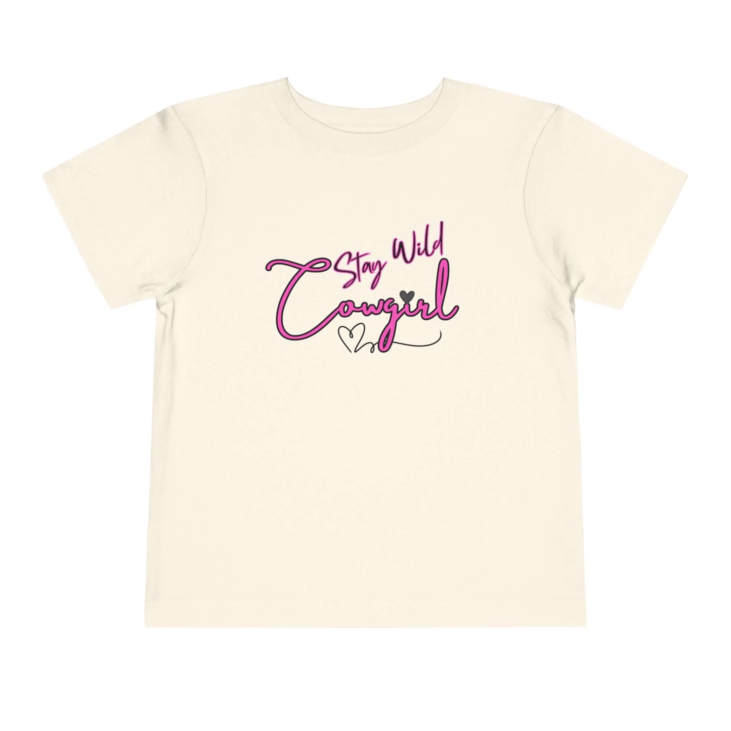 Toddler Cowgirl Tee featuring a playful design that says 'Stay Wild Cowgirl' on a soft, lightweight fabric.