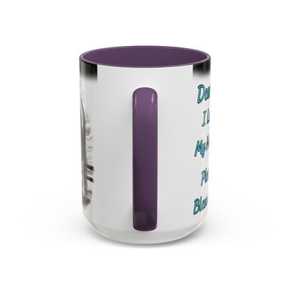 Praying Cowgirl Coffee Mug featuring heartfelt design and purple handle, perfect gift for equestrian enthusiasts.