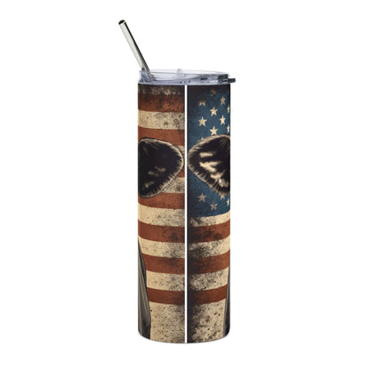 Patriotic Angus Cow American Flag Skinny Tumbler, 20oz with straw for ranchers and farmers.
