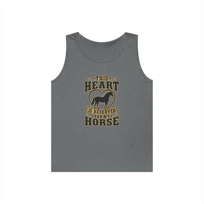 Horse Lover Tank Top featuring graphic "This Heart is Reserved for My Horse" on a gray tank top.