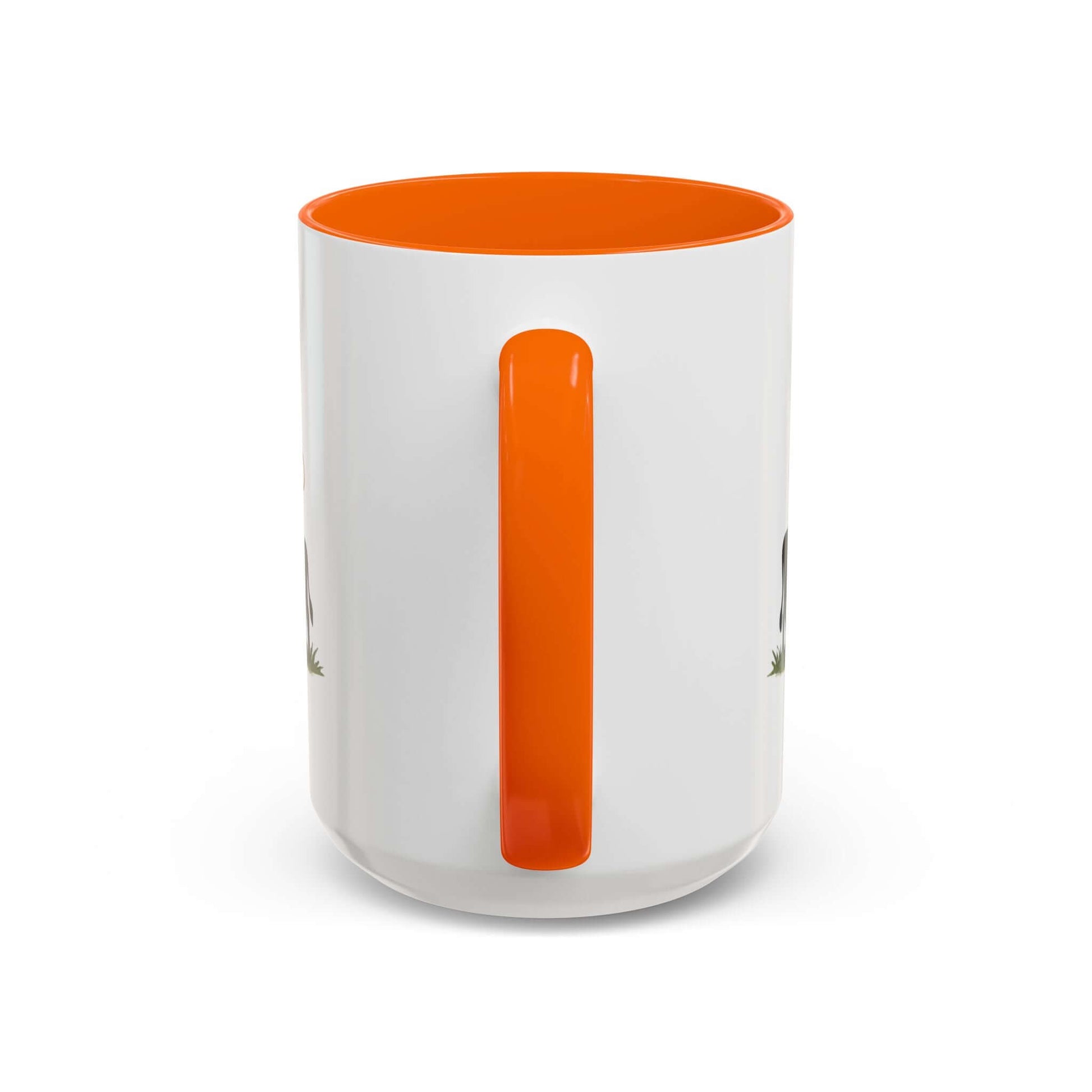 Cow Lovers Mug with an orange handle showcasing grazing cows design for farm lovers.