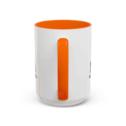 Cow Lovers Mug with an orange handle showcasing grazing cows design for farm lovers.