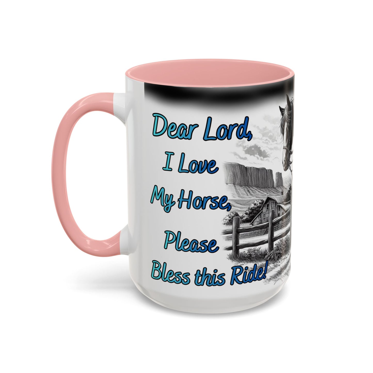 Praying Cowgirl Coffee Mug featuring heartfelt message, ideal for equestrian enthusiasts and daily use.