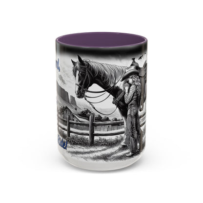 Praying Cowgirl Coffee Mug featuring a girl and her horse, perfect gift for equestrian enthusiasts.