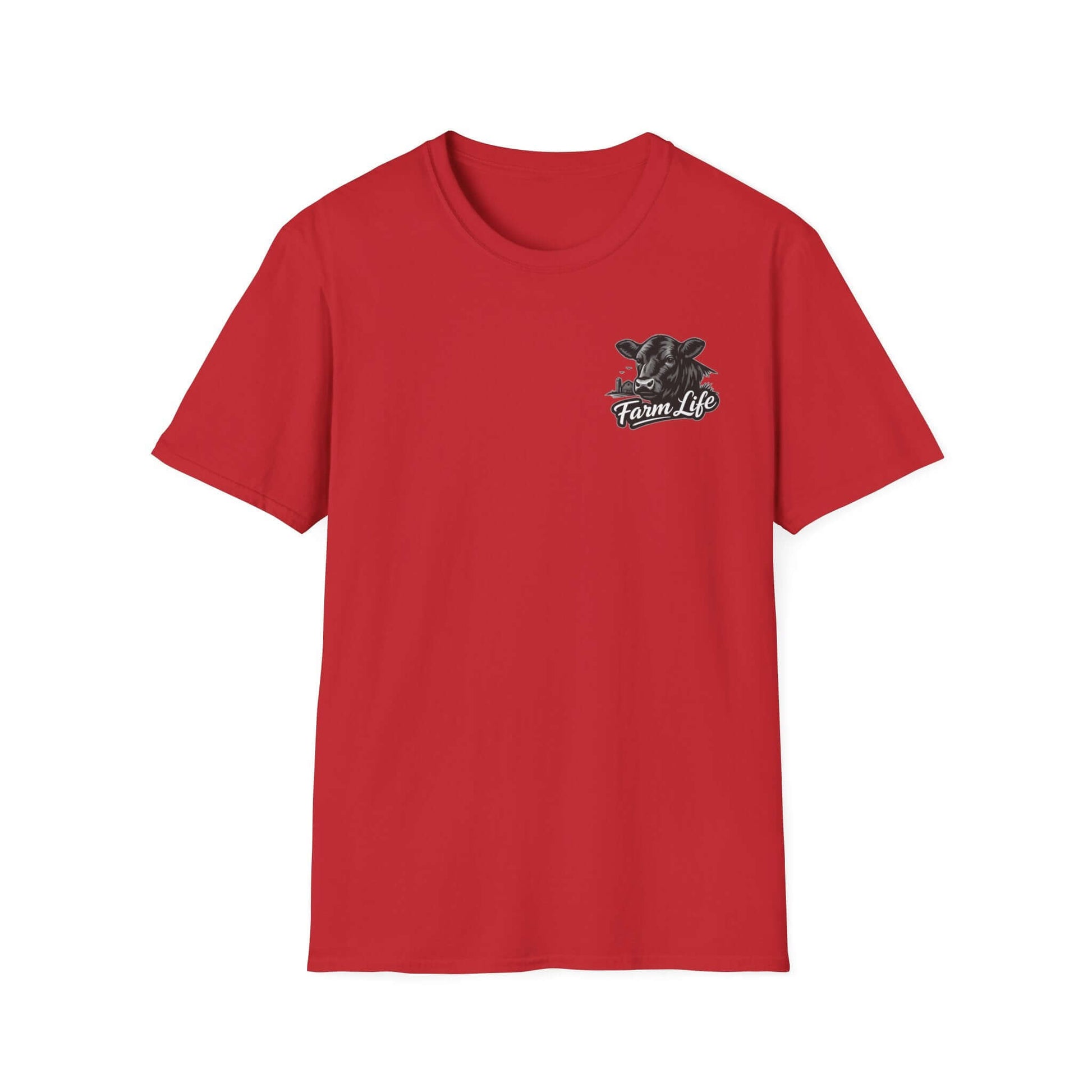 Red Farm Life T-Shirt featuring a hand-drawn graphic, perfect for ranchers and outdoor enthusiasts.